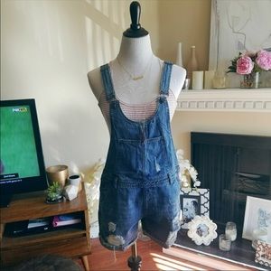 Distressed Overall Shorts